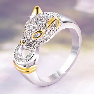 NEW White&Yellow Gold Diamond Panther Cat Ring